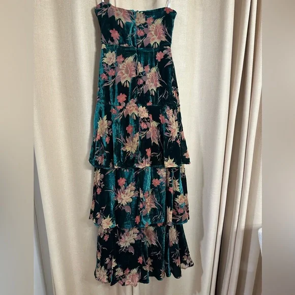 Lulus Real Allure Emerald Floral Burnout Velvet Strapless Maxi Dress - Picture 2 of 5